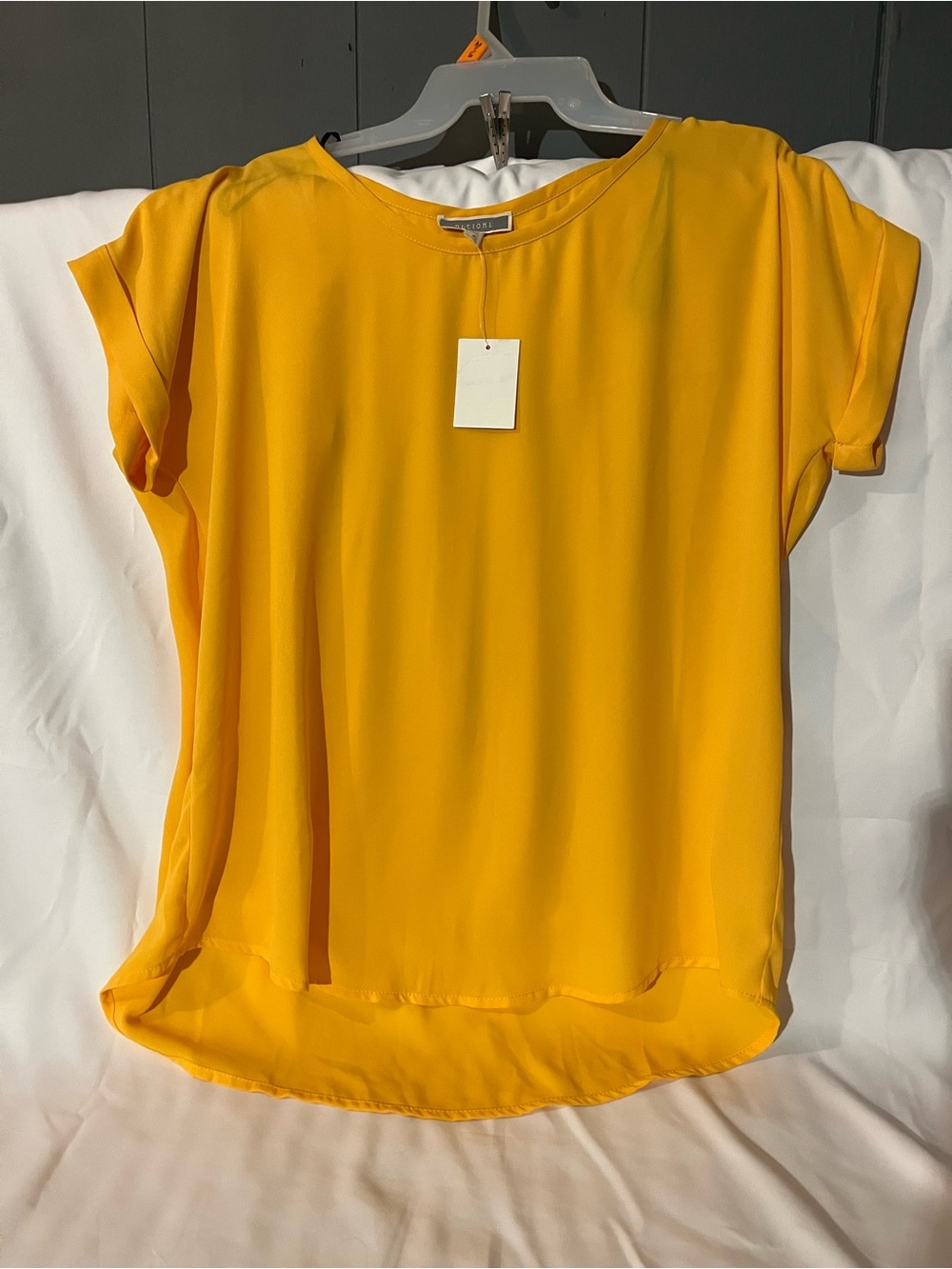 Pleione Short-Sleeve Round-Neck Blouse - Mustard Yellow